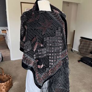VTG Velvet Devore Scarf Metallic Speckled Opera Evening Witchy Gothic Wrap